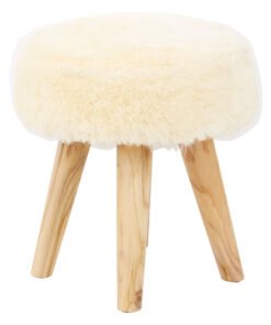 Alternative view of Colonial Cream Faux Fur and Teak Wood Stool