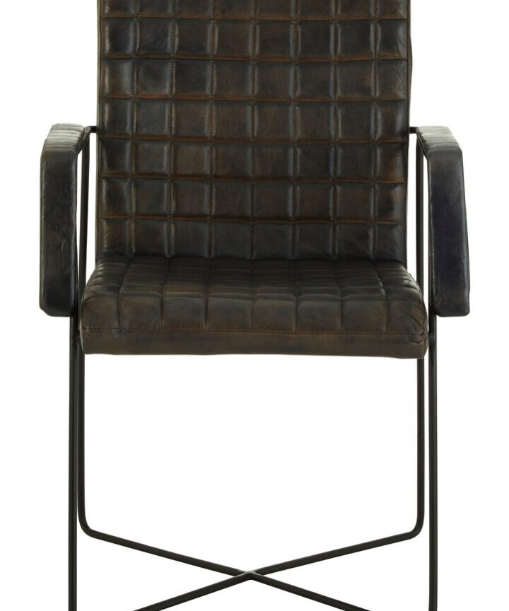 Belgravia Iron and Grey Leather Weave Chair