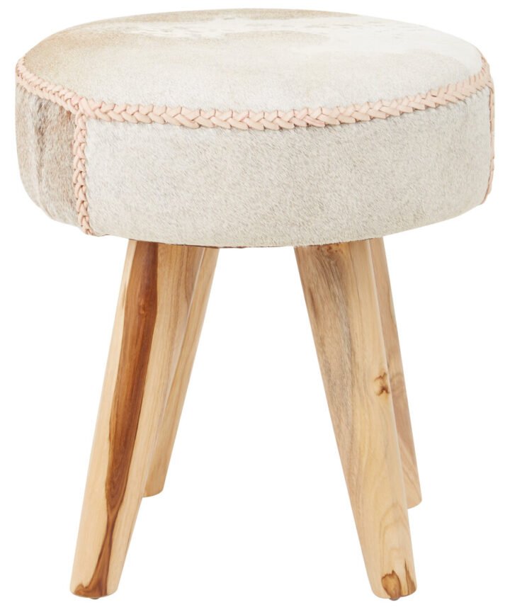 Colonial Hair on Leather and Teak Stool
