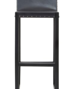 Colonial Black Leather And Teak Wood Bar Chair