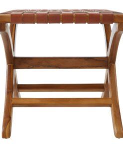Colonial Brown Woven Leather Stool