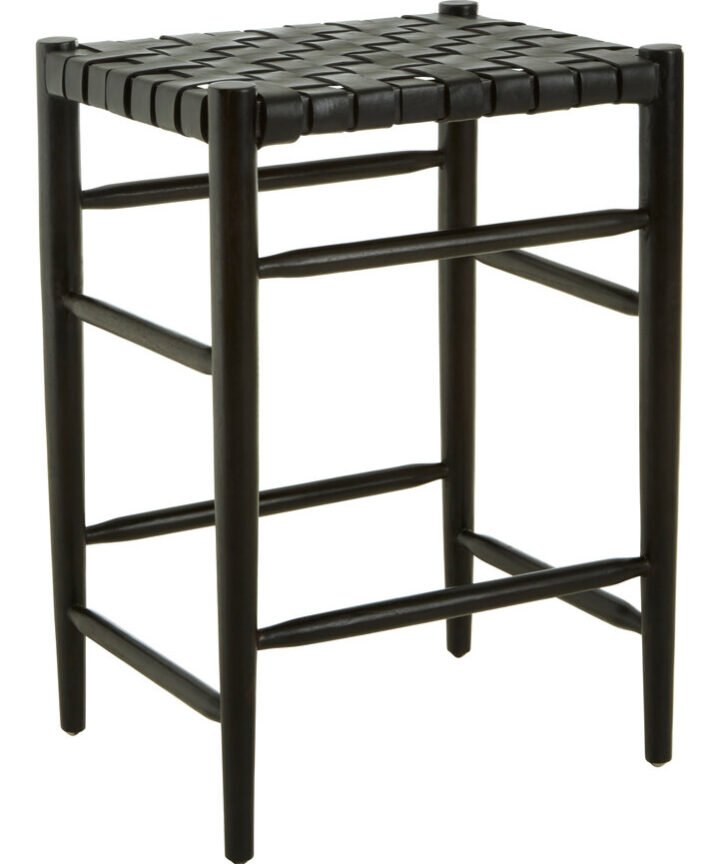 Colonial Black Woven Leather Barstool