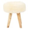Colonial Cream Faux Fur and Teak Wood Stool