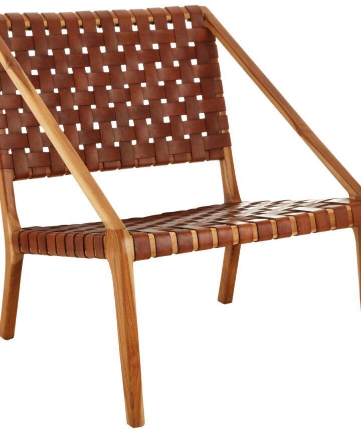 Colonial Tan Woven Leather And Teak Chair