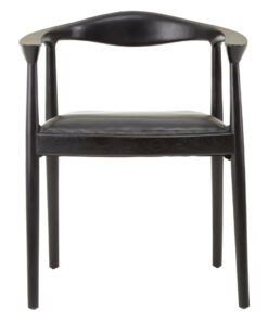 Colonial Black Leather and Teak Wood Chair