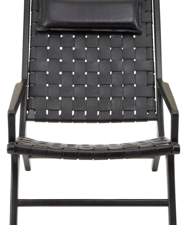 Colonial Black Leather Woven Chair