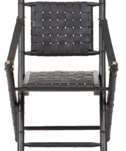 Colonial Black Strapped Leather And Black Teak Wood Chair