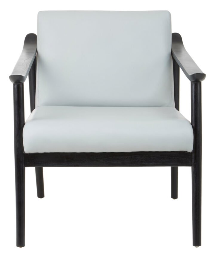 Colonial Grey Leather Chair with Black Teak Wood Frame