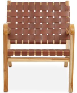 Colonial Dark Brown Leather and Teak Chair