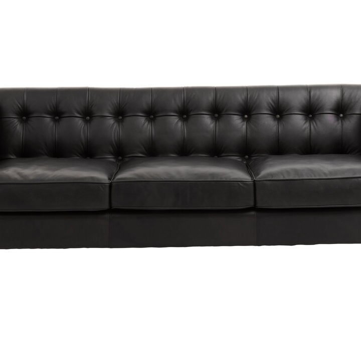 Boss Three Seater Antique Ebony Leather Sofa