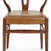 Colonial Tan Leather Wishbone Dining Chair