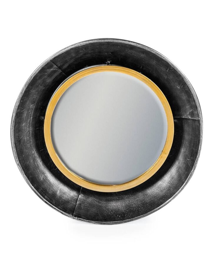 Black and Bronze Small Round Industrial Wall Mirror