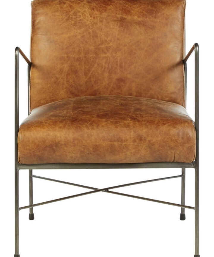 Farringdon Light Brown Genuine Leather and Iron Lounge Chair