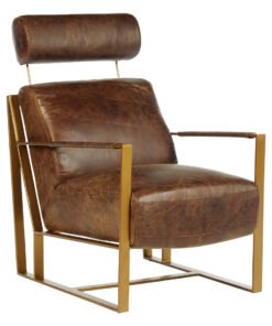 Alternative view of Farringdon Brown Leather Lounge Chair with Rose Gold Iron Frame