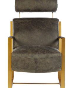 Farringdon Grey Leather Lounge Chair with Rose Gold Finish Frame