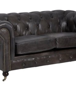 Hugo Dark Grey Brown Leather Chesterfield 2 Seat Sofa