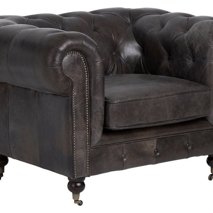 Hugo Dark Grey Brown Leather Chesterfield Chair