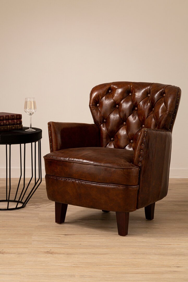 Hugo Brown Leather Armchair with Button Tufted Back - Image 7