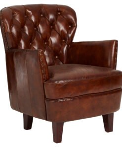 Hugo Brown Leather Armchair with Button Tufted Back