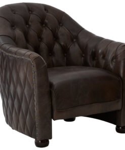 Hugo Dark Grey Brown Leather Tub Chair