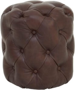 Hugo Button Tufted Brown Leather Stool
