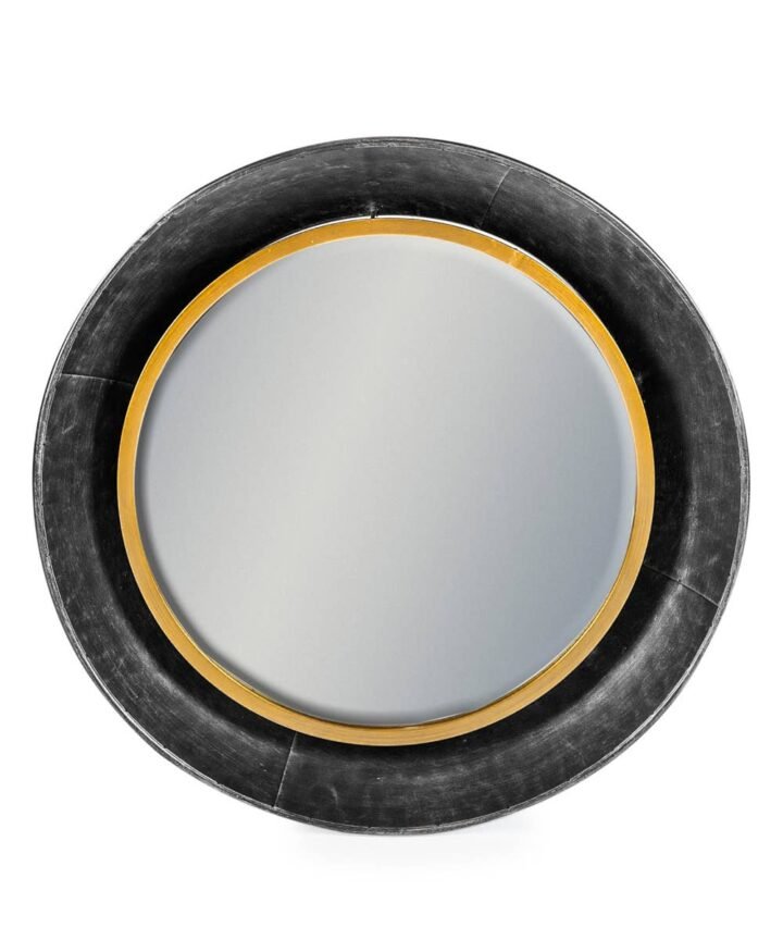 Black and Bronze Industrial Medium Round Wall Mirror