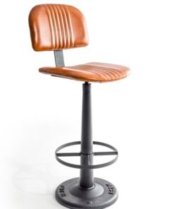 Industrial Vintage Leather & Iron Bar Stool