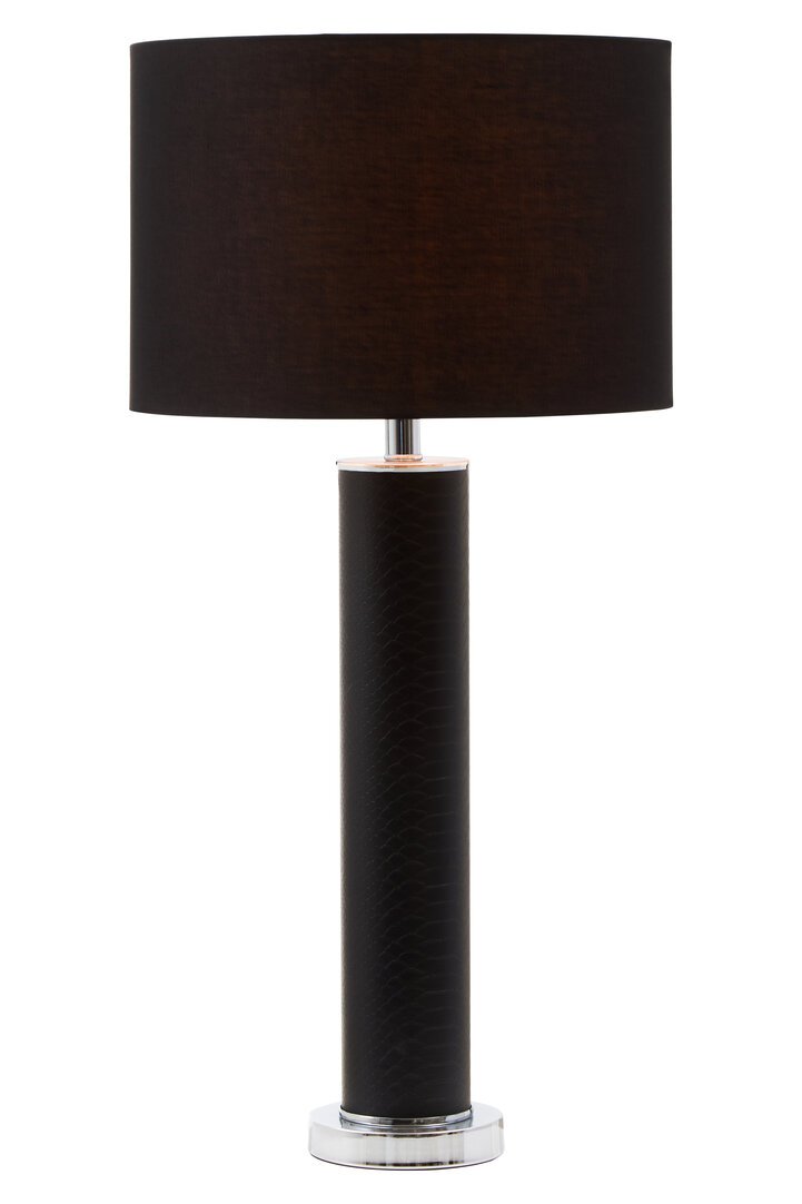 Hanah Black Snake Leather Effect Table Lamp with Chrome Base - Image 3