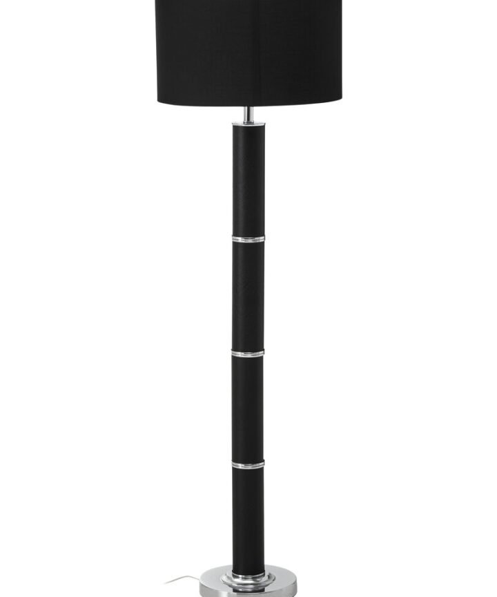 Hanah Black Snake Leather Effect Floor Lamp with Chrome Base and Black Shade