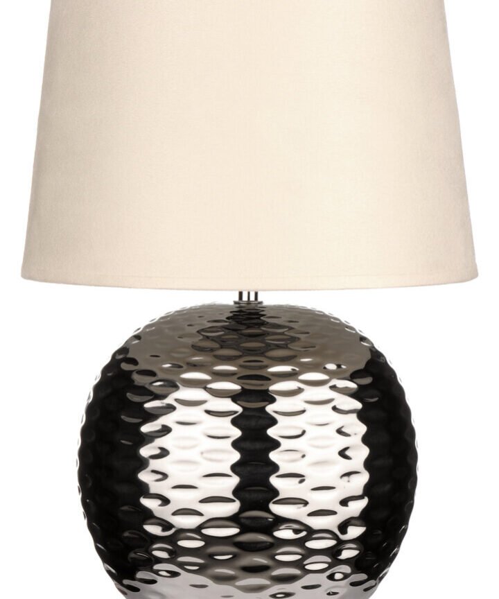 Amiya Dimple Effect Table Lamp in Chrome with Fabric Shade