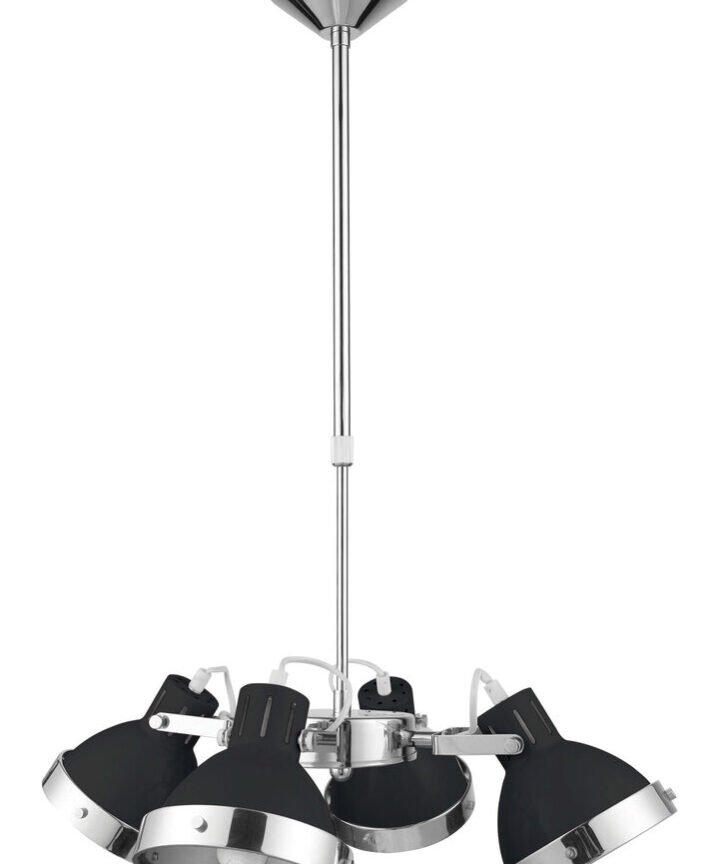 Jasper Black Shade and Chrome 4 Light Pendant Light