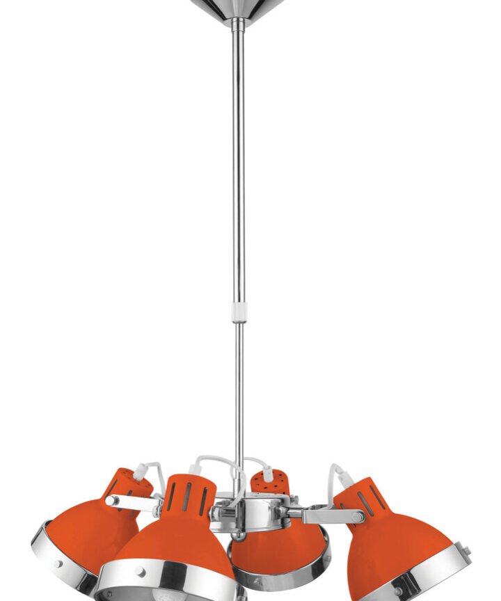 Jasper Orange Shade and Chrome 4 Shad Pendant Light