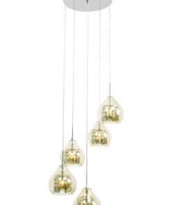 Moire Smoked Glass and Chrome 5 Pendant Light