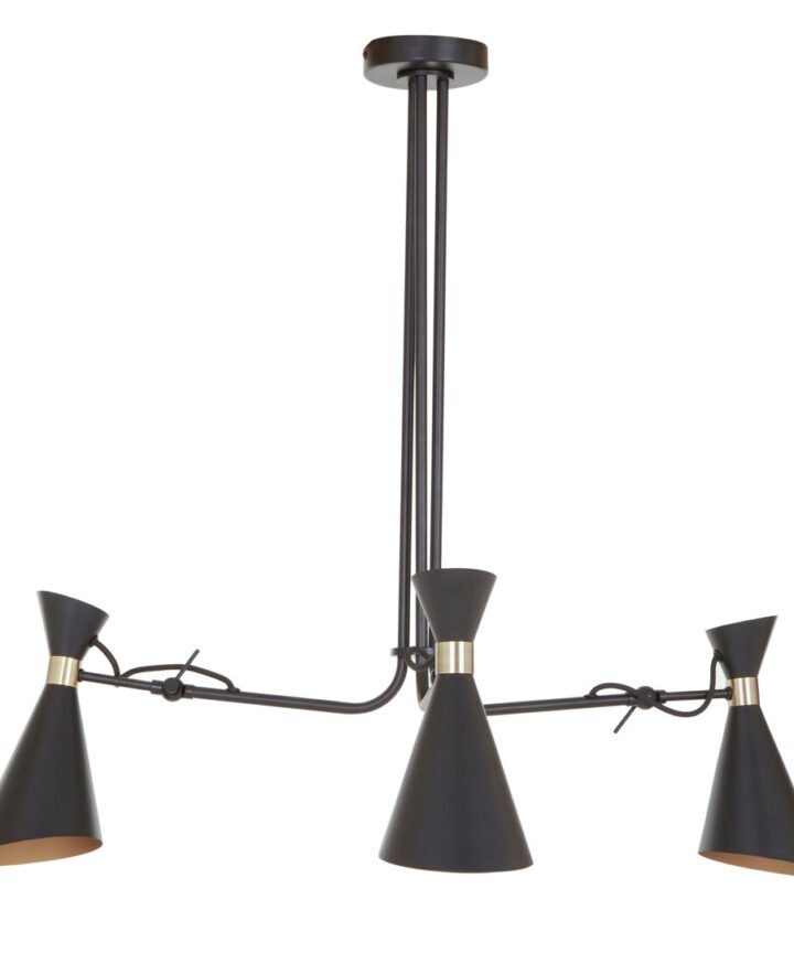 Linox 3 Shade Black And Gold Bent Arm Pendant