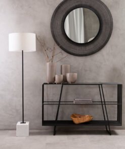 Alternative view of Murdoch Natural Linen Shade With White Marble Base Floor Lamp