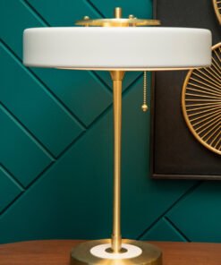 Alternative view of Rogano White Shade with Gold Finish Frame Table Lamp