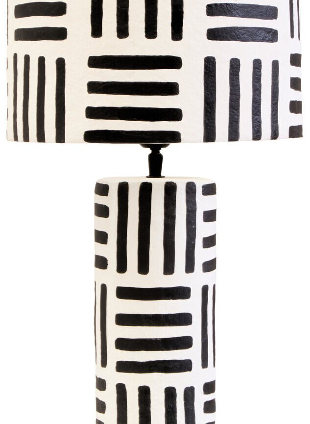 Carta Black And White Papier Mache Table Lamp with Geometric Lines
