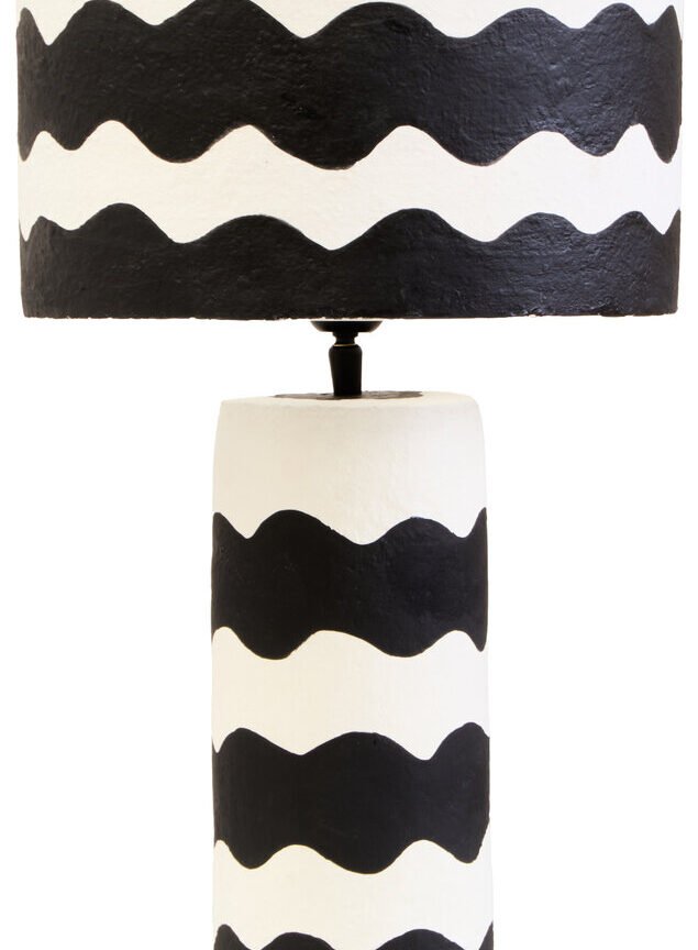 Carta Black And White Curved Stripe Papier Mache Table Lamp