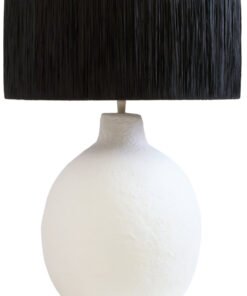 Carta White Papier Mache Table Lamp With Black Raffia Shade