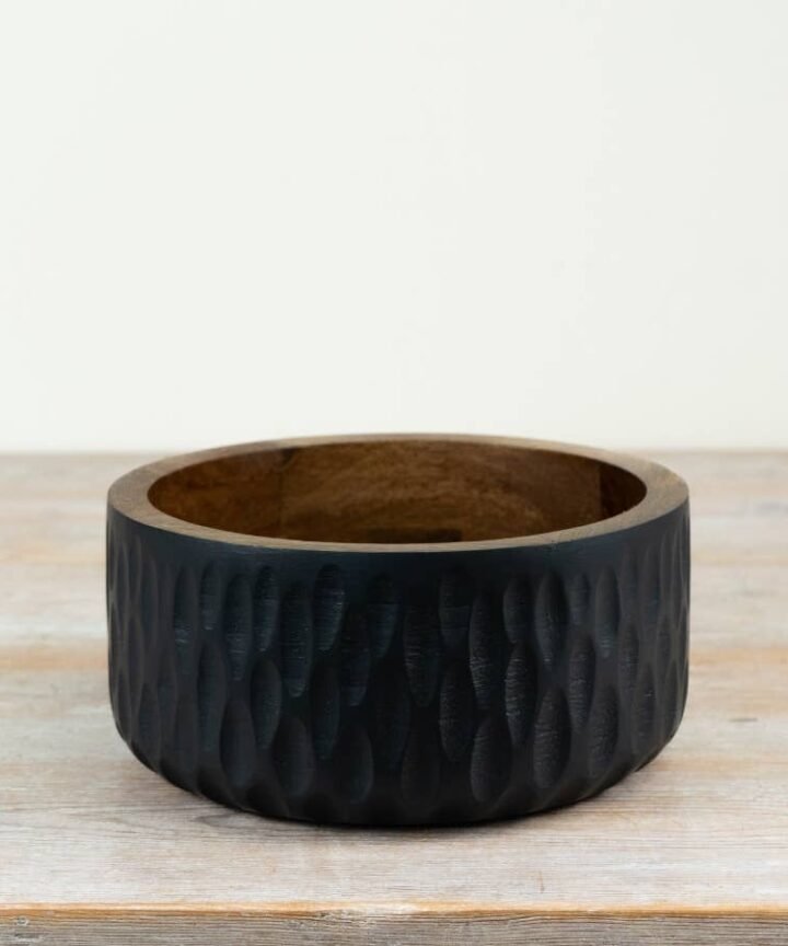 Black Ribbed Bowl, 25cm
