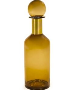 Tall Brown Glass Apothecary Bottle with Brass Neck