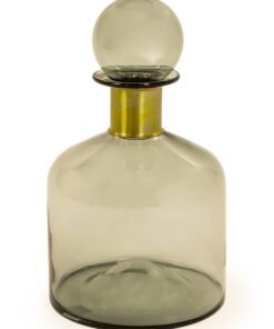 Large Smoke Grey Glass Apothecary Bottle with Brass Neck