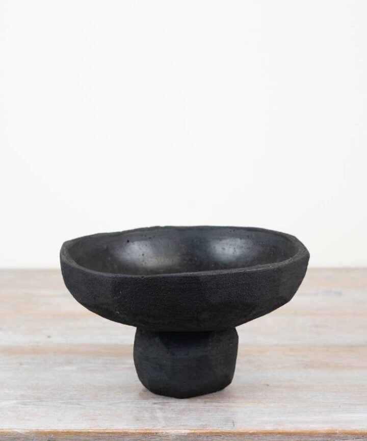 Black Cement Bowl Style Pot, 23cm