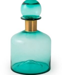Large Teal Glass Apothecary Bottle with Brass Neck