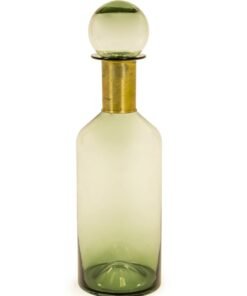 Tall Green Glass Apothecary Bottle with Brass Neck