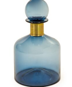 Large Blue Glass Apothecary Bottle with Brass Neck