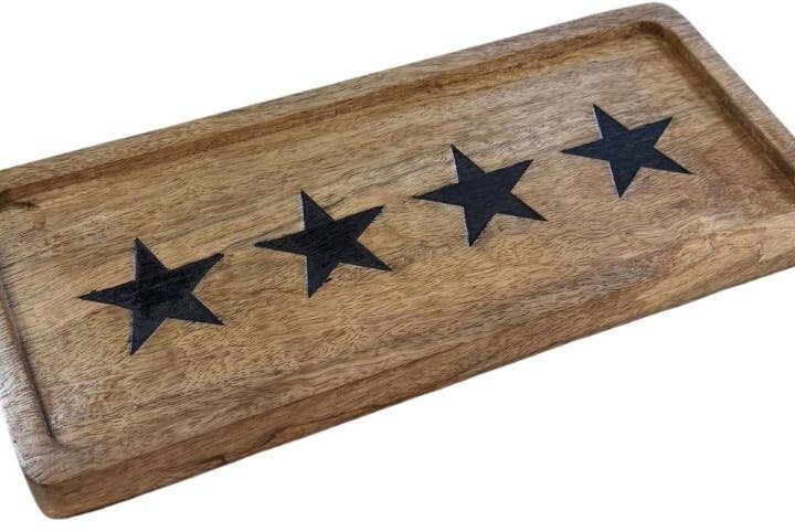 Star Design Wooden Serving Tray, 30cm