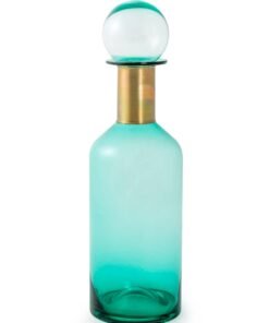 Tall Teal Glass Apothecary Bottle with Brass Neck