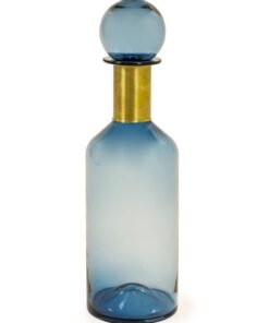 Tall Blue Glass Apothecary Bottle with Brass Neck