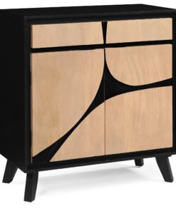 Boho Wood 2 Door Sideboard by Red Frog Trading in a black framed cabinet with natural light wood doors featuring a bold black curved motif across the front